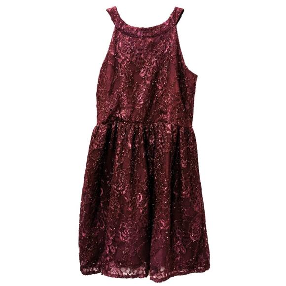 THE CHILDREN'S PLACE Girl's Maroon High-Neck Lace Dress Sz 8 - Picture 1 of 5